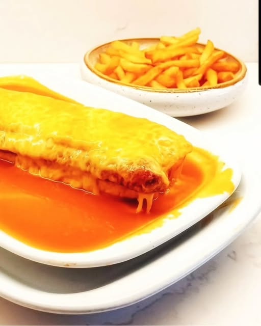 Francesinha do That Burguer com molho e batatas fritas